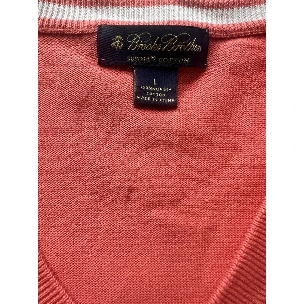 Brooks Brothers Mens L Supima Cotton‎ V-Neck Sweater Coral Pink Pullover Knit